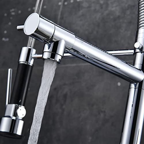 Perfson Kitchen Faucet,Commercial 23 Inch Solid Brass Kitchen Sink Faucet With Pull Down Spayer,Single Handle High Pressure Faucet With Pure Brass Fixing Tubes And 2 Supply Hoses #TOP5