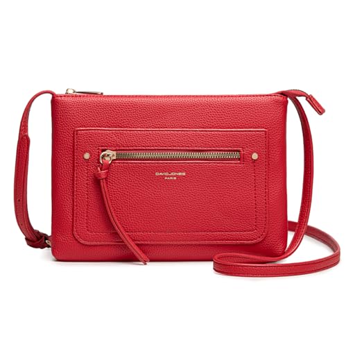 David Jones – Bolso bandolera para mujer – Bolso plano pequeño para hombre, piel sintética – Bolsa clásica – 2 bolsillos para noche, teléfono, compras y viajes, rojo, Talla única, Contemporáneo