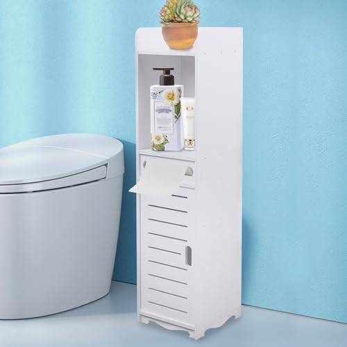 Toiletkast, badkamerkast, smalle badkamerkast, 80 x 20 x 20 cm, hoge kast, badkamerrek met 4 vakken en deuren, wit - Afbeelding 3