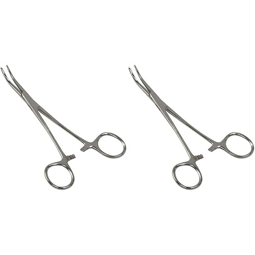 Briggs Precision Kelly Forceps Locking Tweezers Clamp, Silver, Curved, 5-1/2 Inch (Pack of 2)