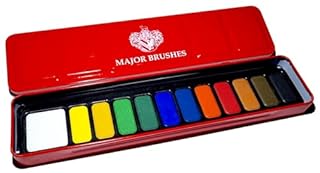 Major Brushes Artist Watercolour Red Paint Tin 12 Blocks