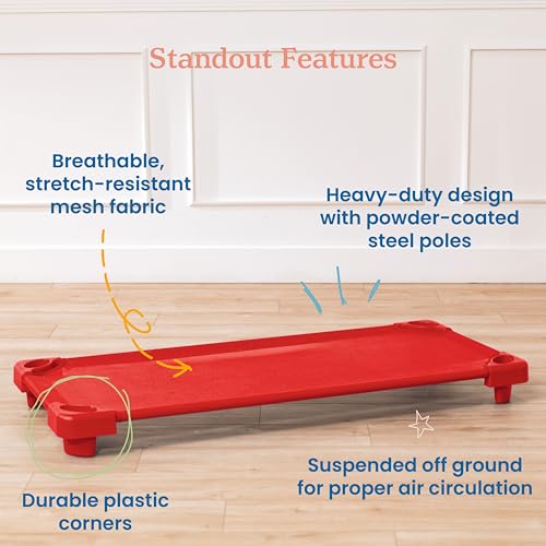 Image of ECR4Kids - ELR-16127-RD Childrena€s Naptime Cot, Stackable Daycare Sleeping Cot for Kids, Heavy-Duty, 52-Inches L x 23-Inches W, Ready-to-Assemble, Kids Bed, GREENGUARD [Red] Certified (Set of 6)