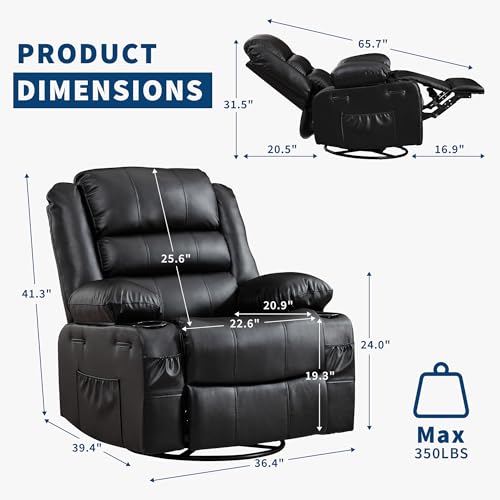 Sillón reclinable con mecedora negro en piel sintética miniatura 2