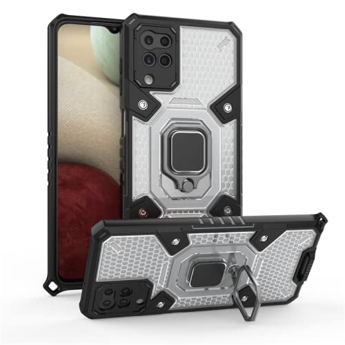 Empire Accessories Hybrid TPU PC Protective Back Cover Phone Cases with a Stand Ring Holder Back case Cover for Samsung A12 - Transparent