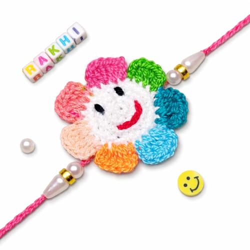 Image of Smiley Rakhi For Kids Baby Brother Boys Bhai Girls Sister | Handcrafted With Soft Cotton Thread | Eco-Friendly & Soft on Skin | Smiley Crochet Rakhi For Baby Kids Brother Bhai Girls Sister | Buy 2 Save 20%
