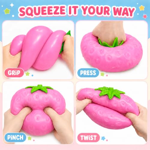 Giant Strawberry Squishy Toy, UV Color Changing Jumbo Squeeze Fidget Toys, Soft Fake Fruit Squishies for Stress Relief, Cute Strawberry Sensory Toys, Desk Decor, Party Favors, Birthday by PINjiaju - Used condition - Image 3