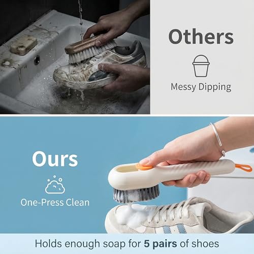 Miniatura 5 de Cepillo Líquido Para Zapatos Con Prensa Para Liberar Jabón, Cepillo Limpiador De Zapatos De Gran Capacidad Con Cerdas Suaves Densas Para Tenis, Zapatos Deportivos, Ropa Delicada, Ropa Interior