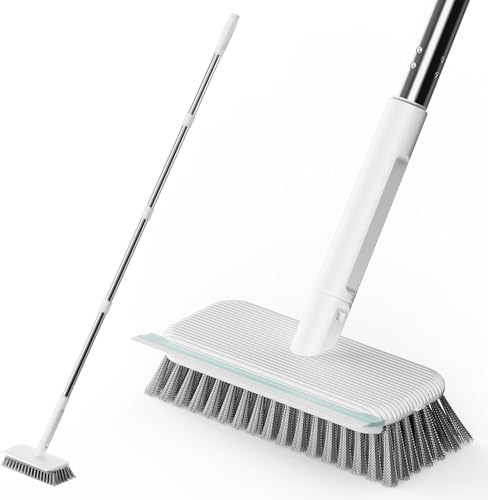 Floor Scrubber Stainless Steel Wire Scrub Brush with Long Handle Sturdy Durable and Corrosion-Resistant Outdoor Surface Cleaning for Concrete Patios Deck Garden Garage