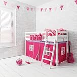 Shorty Cabin Bed with PINK Tent,Midsleeper Ontario in WHITE Noa & Nani