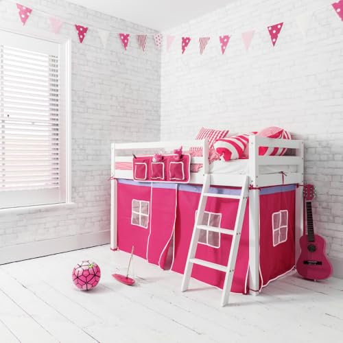 Shorty Cabin Bed with PINK Tent,Midsleeper Ontario in WHITE 