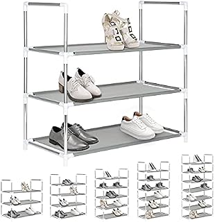 Youyijia 3Tier Shoe Rack Metal Frame Small Shoe Storage Organiser Non-Woven Fabric Layer Space-Saving and Versatile Stackable Shoe Shelf for Closet Entryway Hallway