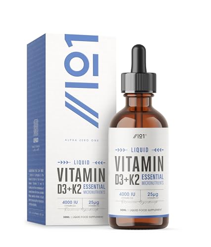 Vitamin D3 K2 Drops - High Strength Vitamin D3 4000 IU & Vitamin K2 25mcg 30ml (600 Drops) - Liquid Vitamin D 1000IU per Drop - MCT Oil Base - By Alpha01