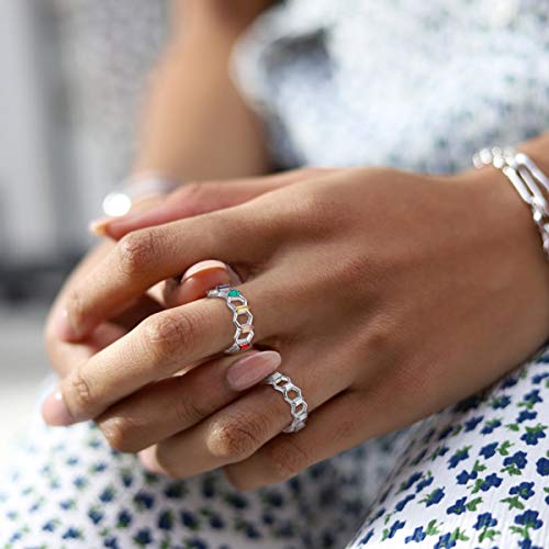 Chicsilver 925 Sterling Silver 7Mm Rainbow Cubic Zirconia Cz Eternity Ring Open Adjustable Rings For Women #TOP2