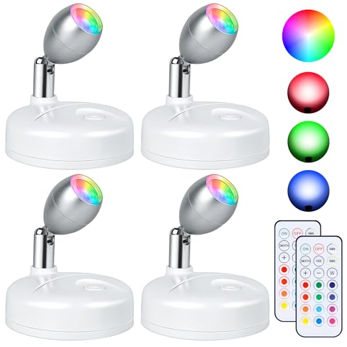 4 Pack Battery Operated Spot Lights Indoor, 13 Color Plant