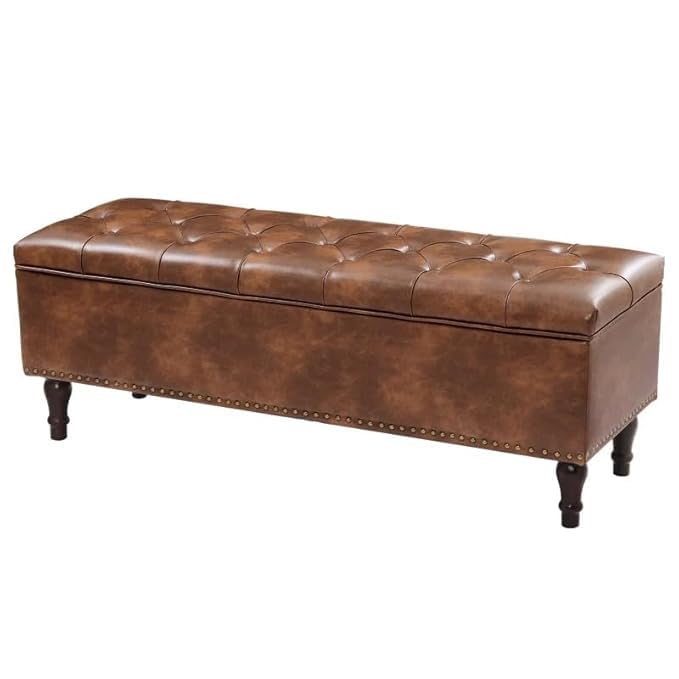 Image of LEGACY OF COMFORT Arlecia Upholstered Ottoman Bench with Storage for Living Room, Storage Chest for Sofa Couch Bedroom Entryway (Brown Leatherette)