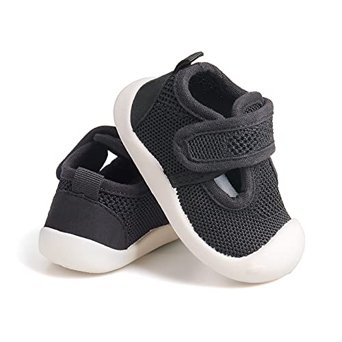 VCOOTS Baby Boy Girl First Walking Shoe 1-4 Years Kid Lightweight Non-Slip Breathable Shoes Infant Mesh Breathable Slip-on Shoes Outdoor Running Sports Sneakers (T01,Black,18-6)