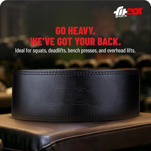 Image of FitBox Sports Pro Lever Weightlifting & Powerlifting Belt - Leather Gym Belt for Heavy Lifting, Squats, Deadlifts - Strong Back Support & Double | Men & Women L /XL (Black)