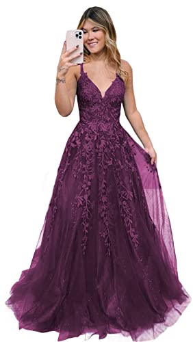 Robe de soirée longue en tulle col en V taille 52 couleur raisin pour femme