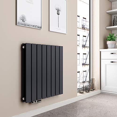 EMKE Design Heizkörper Flach, 630x616 mm Horizontal Flachheizkörper mit Seitenanschluss, Doppellagig Paneelheizkörper Wandheizkörper für Bad, Schlafzimmer & Wohnzimmer, Anthrazit 805W