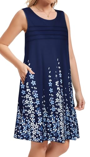 Image of CHICGAL Womens Summer Dresses Casual Loose Pleated Front Tshirt Sleeveless Tank Sundresses with Pockets 2026