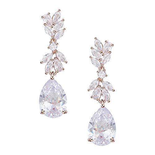 SWEETV Marquise Wedding Earrings for Brides, Bridesmaids, Teardrop Crystal Cubic Zirconia Bridal Drop Earrings for Women Prom
