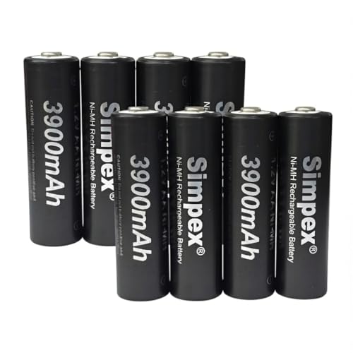 Image of Simpexs 3900mAh High Power Ni-MH AA Ready to Use Rechargeable Battery with Quick Charging and Low Self Discharge, Can Charge up to 1000 Times (Black, 3900mAh-Pack of 8)