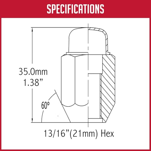 Image of Wheel Accessories Parts 20 Pieces Vintage 13 /16 21mm Hex Acorn Lug Nut 1 /2 Thread 1.38 35mm Length 2 Piece Chrome Fits Many Vintage Ford Vehicles