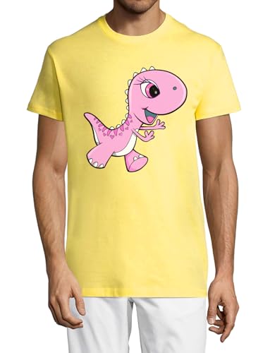 T-shirt violet dinosaure en coton col rond jaune pour homme