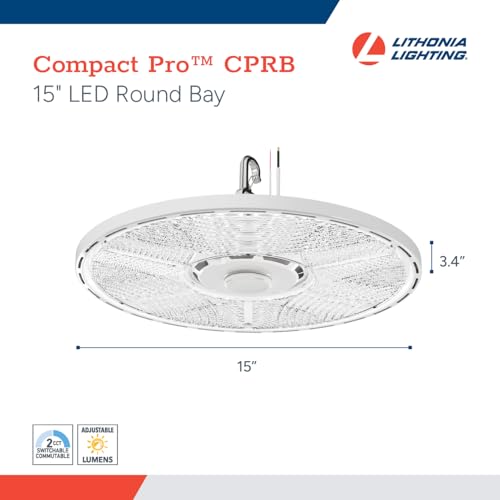 Image of Lithonia Lighting White Round LED High Bay Light Adj Lumens, 4000K /5000K | Compact Pro Round LED Ceiling Light, Low Medium High Brightness, Cool White, Daylight (CPRB ALO14 UVOLT SWW9 80CRI DWH)