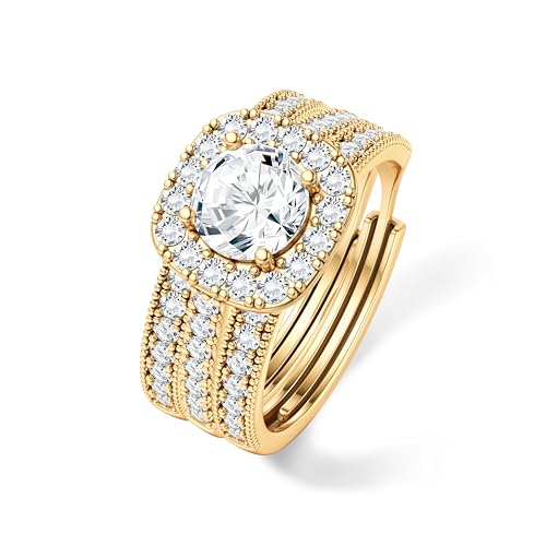 LOLIAS Wasserfest Vergoldet Ring Gold Verstellbar Statement Goldene Ringe Damen Damenring Daumenringe Fingerring Stapelringe Verlobungsring Promise Goldring Set Damen Geschenke für Frauen Freundin