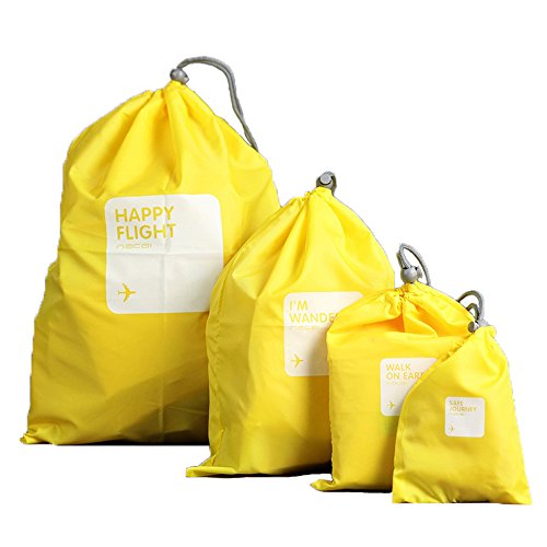 FORYEE Waterproof Storage Bag - Nylon 4 Different Size - Drawstring Bags/Ditty Bag/Cord Bag/Shoes Bag for Travel Home Outdoor Hiking Camping - Yellow