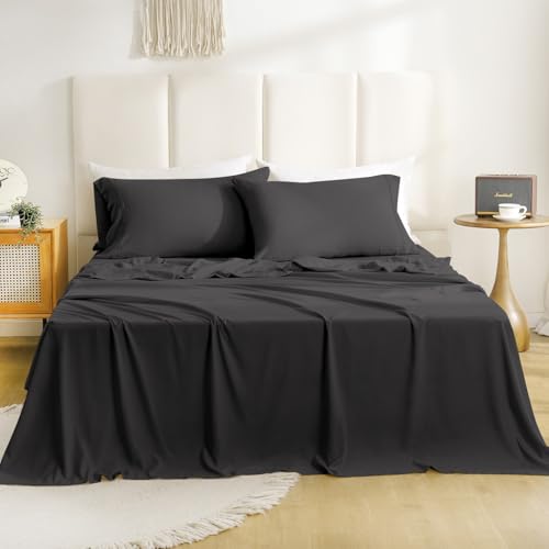 Image of Twin Size Sheet Set - Hotel Luxury 3 Piece Soft Microfiber Breathable Cooling Twin Sheet Set,Fits 16" Deep Pocket Mattress, Easy Care Wrinkle Free Bedding Sheet and Pillowcase Bed Set, Dark Gray