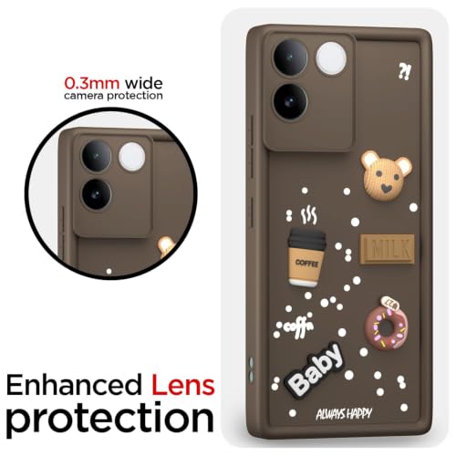 Image of Bintage Cute Fun Ball | Taddy Cartoon 3D Smiley Coffee Cup | Milk Donut | Full Protection Rubber Back Cover Compatible for Vivo V2321 / Vivo T2 Pro 5G - Brown