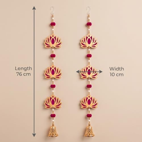 Image of JH Gallery Jhumki Bead Lotus - Handmade Ganpati Decoration Setup for Home, Ganesh Chaturthi Mandap Decor, Pooja Room, Temple & Door Hanging (30 Inch, Pack of 4)