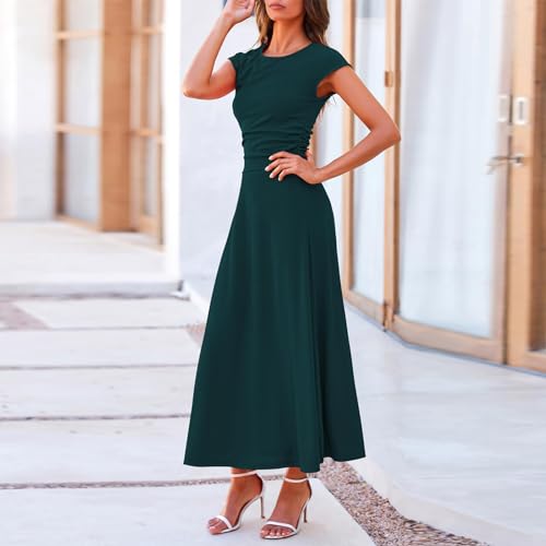 2 Piece Skirt Set Women Crew Neck Short Sleeve Cropped Top Elastic Waist Swing Skirts High Waist Maxi Skirt Set4