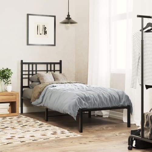 KLYEON Estructura de Cama con cabecero Metal Negro 75x190 cm Camas y somieres