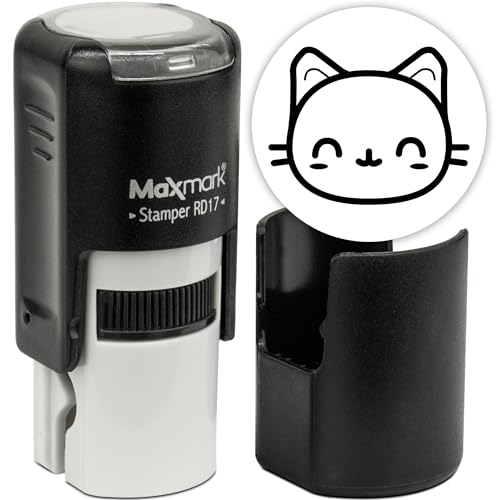 MaxMark RD17 Round Self Inking Cat Emoji Stamp - Smiling - Black Ink