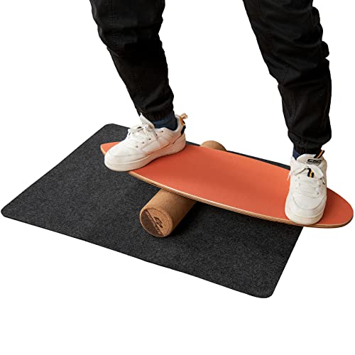 GYMAX Planche d’Équilibre en Bois avec Tapis Antidérapant et Rouleau, Balance Board pour Adultes Adolescents pour Améliorer Stabilité, Entraînement du Corps