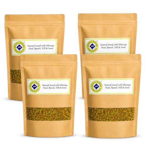 Image of Jyoti Ben's 5-Seed Roasted Digestive Mix Pack of 4 | Saunf, Dhaniya Daal, Ajwain, Till & Suwa | Natural Mouth Freshener | After-Meal Mukhwas | No Preservatives | 250g Each