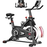 DMASUN エアロバイク スピンバイク 静音 フィットネスバイク 室内バイク バーベルスタンド｜無段階調節・調整可能サドル＆ハンドル｜4点サポート+三角形構造で安定｜フィットネス機器 [5年間製品保証] [シンプルボディデザイン]