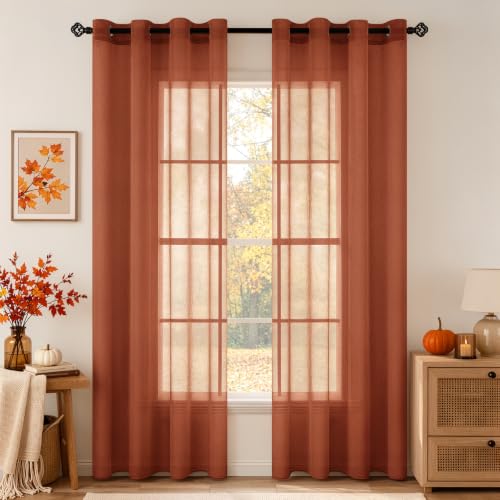 MIULEE Rideaux Voilage Transparent Rouge Brique 2 Panneaux 140x260cm