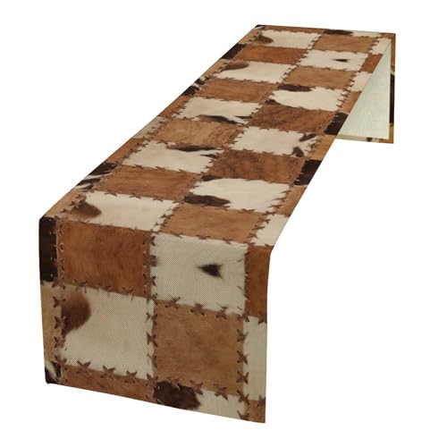 Cowhide Table Runne Bohemian Rustic Vintage Spotted Cow Fur Skin Texture Wild Animal Farmhouse Dining Table Decoration for Kitchen Dining Room 13x120in
