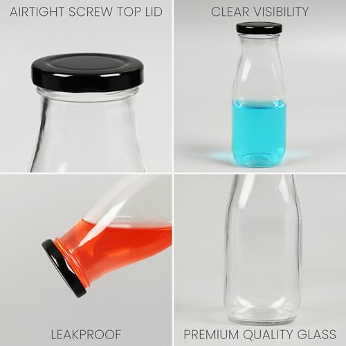 Foto von BELLE VOUS Mehrweg Milchflaschen Glasflasche mit Schraubverschluss Metall Deckel (12Stk) - 300ml Vintage Milchflasche Glas Set Milch Wasserflasche Durchsichtig für Smoothies, Grillen, Hochzeit, Party