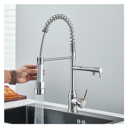 Grifo de fregadero de cocina de acero inoxidable extraíble con mezclador de agua fría caliente y muelle 2