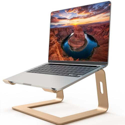 Orionstar Laptop Ständer, Ergonomischer Laptop Stand für Schreibtisch, Aluminium Laptop Halterung mit Belüfteter, Laptopständer Kompatibel mit MacBook Air Pro Samsung Notebook 10-15.6 Zoll Gold