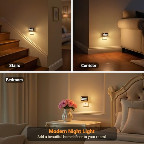 Image of JandCase Motion Sensor Night Light, [2 Pack] Night Lights Plug into Wall, Dusk to Dawn & Motion Sensor, 3 Level Brightness Dimmable Plug in Night Light, 3000K Nightlight for Bedroom Bathroom Hallway