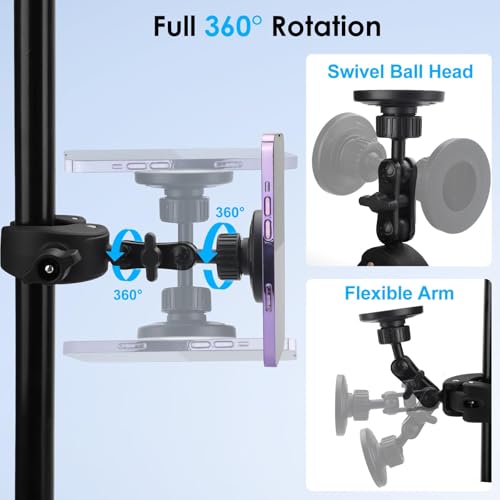 EEEKit Magnetic Bike Phone Handlebar Mount with 5.12' Extension Arm, Clamp Holder for Treadmill, Gym, Fitness Equipment and Dia 0.5-1.57" Rod, Compatible with iPhone and Smartphones by EEEKit - Image 4