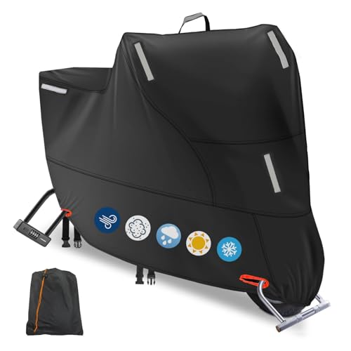 Funda impermeable para motocicleta al aire libre, cubierta antipolvo para motocicleta, scooter, ciclomotor, con 5 tiras reflectantes y 2 hebillas resistentes al viento, 2 agujeros de bloqueo para