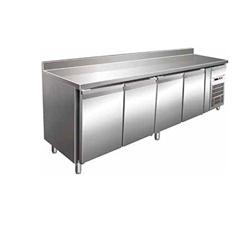 TAVOLO CONGELATORE GASTRONOMIA GN1/1 VENTILATO CON ALZATINA 4 ANTE IN ACCIAIO INOX AISI 304 TEMP. -18°/-22°C