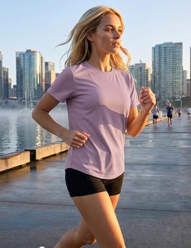 LETSEE Women's Lightweight Workout Tops Short Sleeve Athletic Tee Purple — view 3